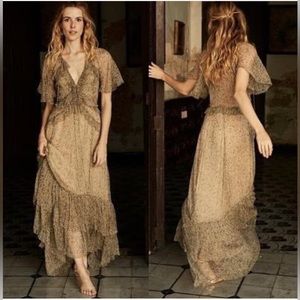 Doen Saffron Dress in chamomile garden.